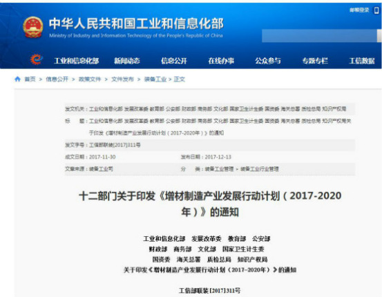 國家發(fā)布《增材制造產(chǎn)業(yè)發(fā)展行動計(jì)劃(2017-2020年)》,再次促進(jìn)3D打印發(fā)(圖1) 國家發(fā)布《增材制造產(chǎn)業(yè)發(fā)展行動計(jì)劃(2017-2020年)》,再次促進(jìn)3D打印發(fā)(圖1)